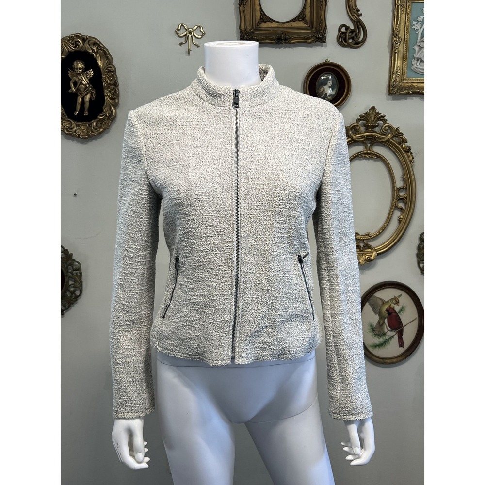 Theory Branson Grey Tweed Zip Up Moto Jacket Size Small
